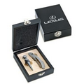 Wine Accessories 2 Piece Gift Set in Black Finish Wooden Box